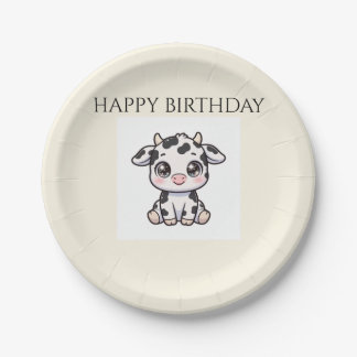 Cute Baby Cow Birthday Paper Plates