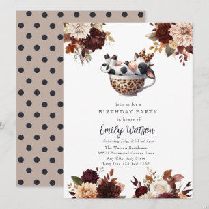 Cute Baby Cow   Birthday Tea Party Invitation