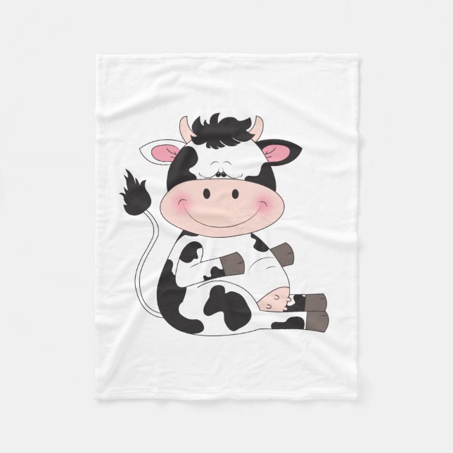 Cute Baby Cow Cartoon Fleece Blanket (Front)