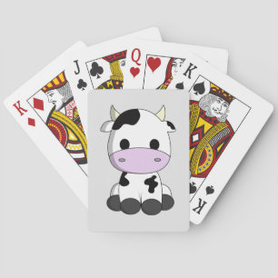 Cute baby cow cartoon kids playing cards