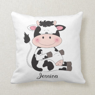 Cute Baby Cow Cartoon Throw Pillow