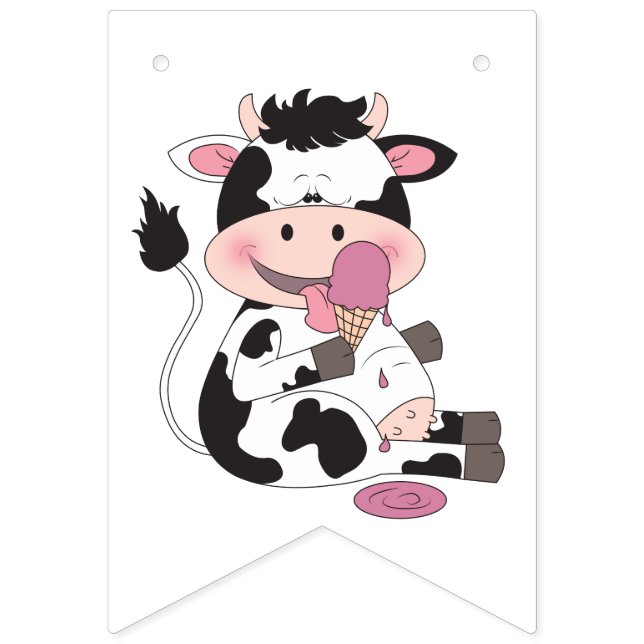 Cute Baby Cow Cartoon With His Favourite Treat Bunting Flags (First Flag)