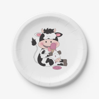 Cute Baby Cow Cartoon With His Favourite Treat Paper Plate