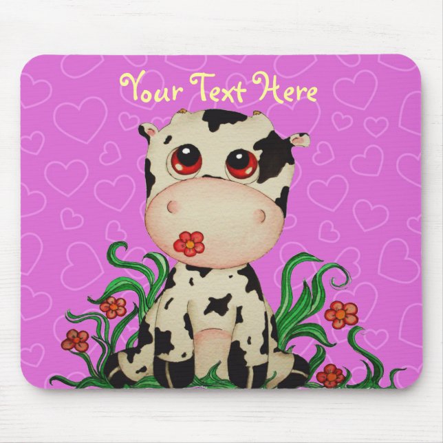 Cute Baby Cow Customizable Mousepad (Front)