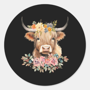 Cute Baby Cow Flower Christmas Classic Round Sticker