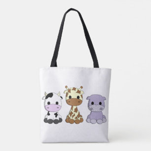 Cute baby cow giraffe hippo cartoon tote bag