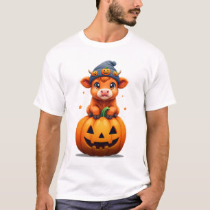 Cute Baby Cow Halloween Pumpkin Illustration   Kaw T-Shirt