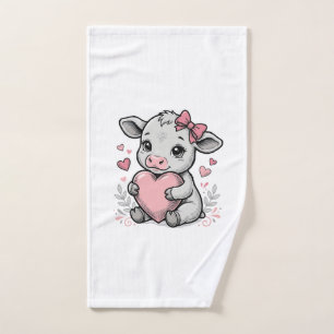 Cute Baby Cow Heart Vintage Engraving Shirt Design Hand Towel