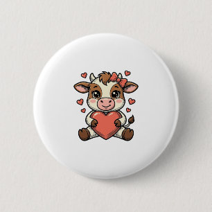 Cute Baby Cow Holding Heart Vintage Engraving Shir 2 Inch Round Button
