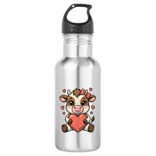 Cute Baby Cow Holding Heart Vintage Engraving Shir 532 Ml Water Bottle