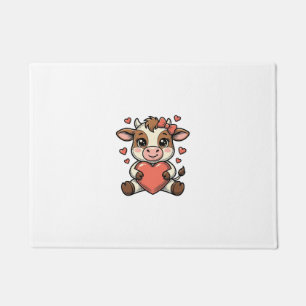 Cute Baby Cow Holding Heart Vintage Engraving Shir Doormat
