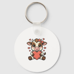 Cute Baby Cow Holding Heart Vintage Engraving Shir Keychain