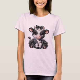 Cute Baby Cow in Bow & Polka Dot Skirt – Farm T-Shirt