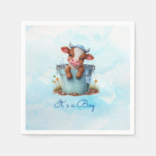 Cute Baby Cow in Bucket Blue Baby Shower Its a Boy Napkin