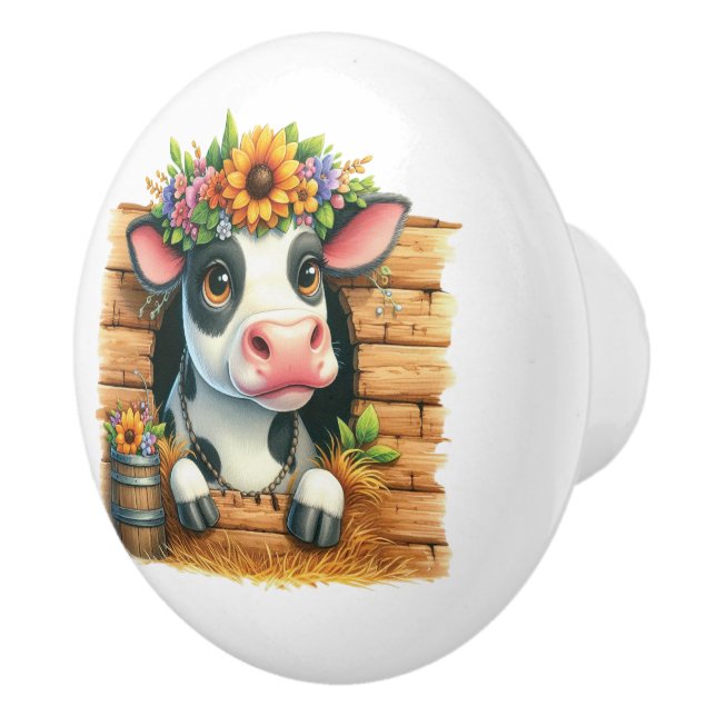 Cute baby cow Nursery girls Ceramic Knob (Right)