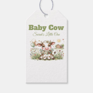 Cute Baby Cow Watercolor Farmhouse Baby Shower Gift Tags