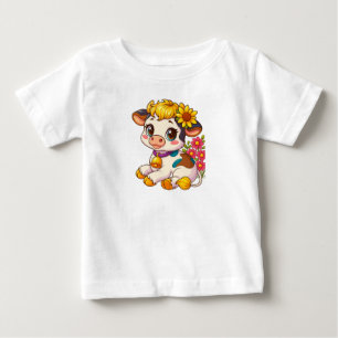 Cute Baby Cow with Flowers Tshirt