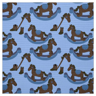 Cute Baby Cowboy Blue Rocking Horse Fabric