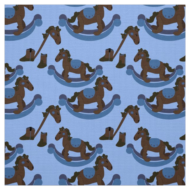 Cute Baby Cowboy Blue Rocking Horse Fabric (Swatch)