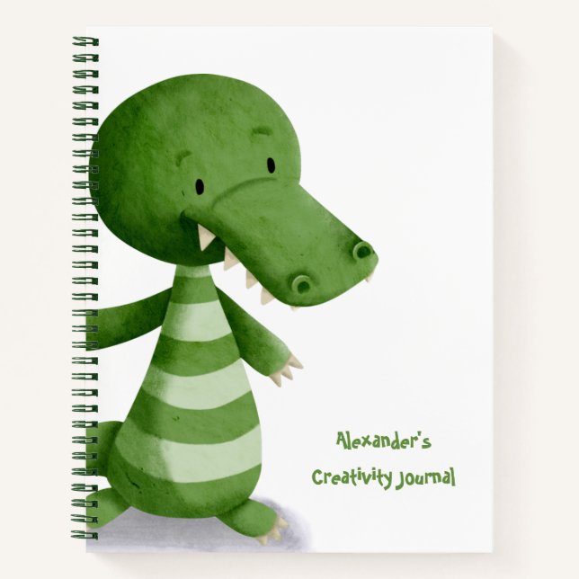 Cute Baby Crocodile Illustration Personalized Notebook (Front)