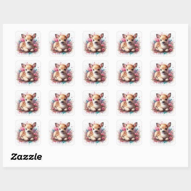Cute baby dear square sticker (Sheet)