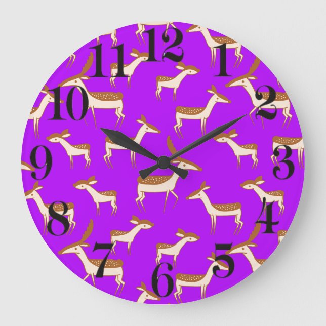 Cute Baby Deer and Family Large Clock (Front)