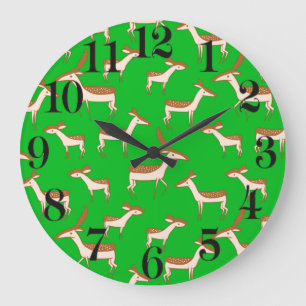 Cute Baby Deer and Family Large Clock