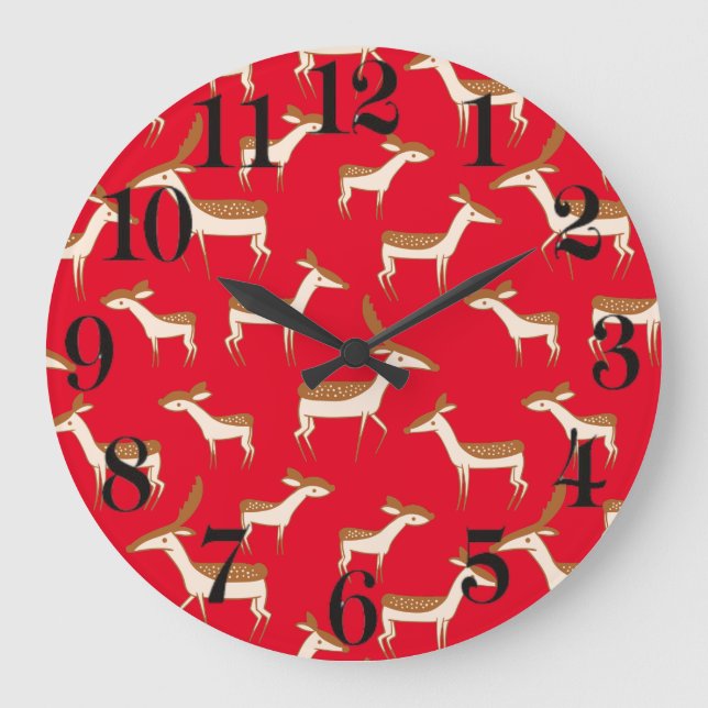 Cute Baby Deer and Family Large Clock (Front)