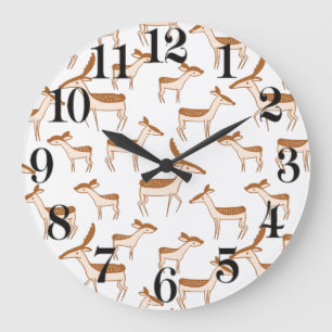 Cute Baby Deer and Family Large Clock