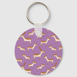 Cute Baby Deer and Family on Lavender Purple Keychain