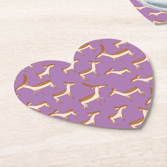 Cute Baby Deer and Family on Lavender Purple Paper Coaster (Angled)
