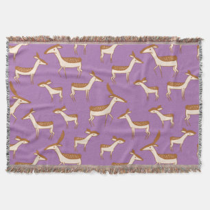 Cute Baby Deer and Family on Lavender Purple Throw Blanket