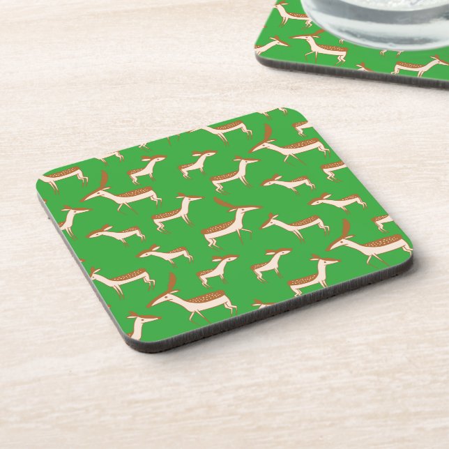 Cute Baby Deer and Family on Light Green Coaster (Left Side)