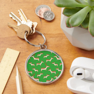 Cute Baby Deer and Family on Light Green Keychain