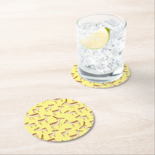 Cute Baby Deer and Family on Pastel Yellow Round Paper Coaster