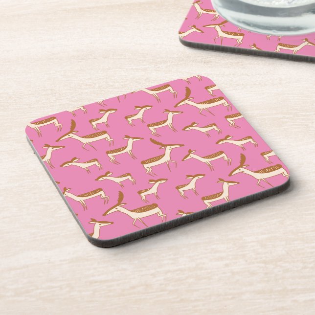 Cute Baby Deer and Family on Pink Coaster (Left Side)