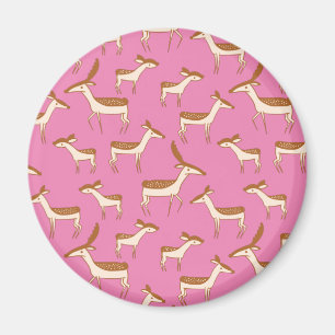 Cute Baby Deer and Family on Pink Magnet