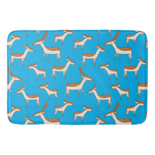 Cute Baby Deer and Family on Sky Blue Bath Mat