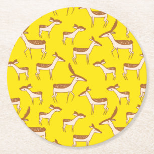 Cute Baby Deer and Family Round Paper Coaster