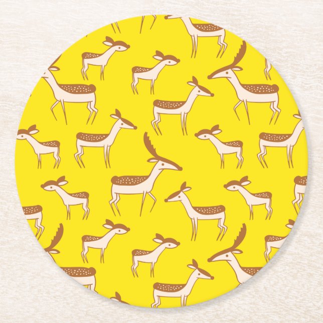 Cute Baby Deer and Family Round Paper Coaster (Front)