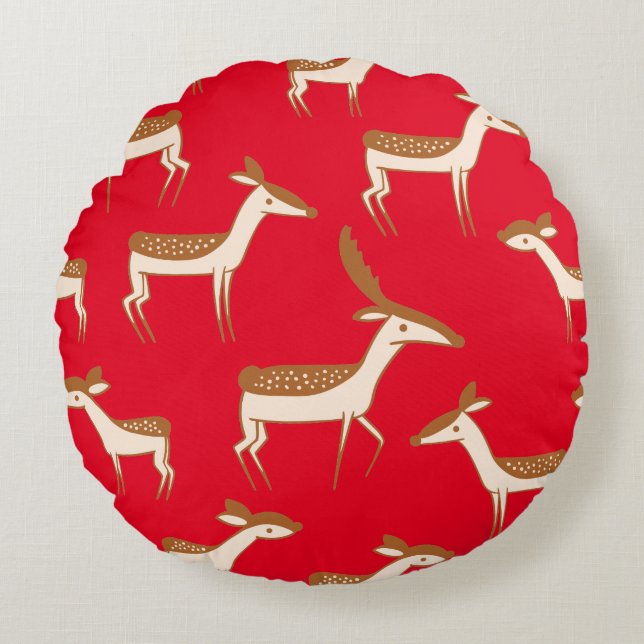 Cute Baby Deer and Family Round Pillow (Front)