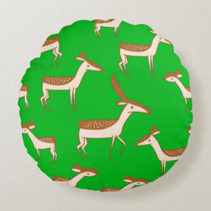 Cute Baby Deer and Family Round Pillow