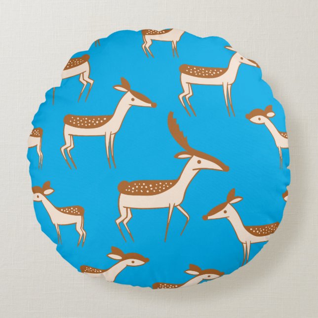 Cute Baby Deer and Family Round Pillow (Front)