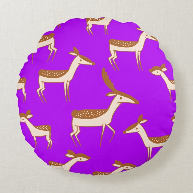 Cute Baby Deer and Family Round Pillow (Front)