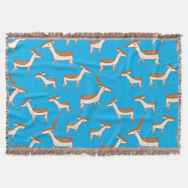 Cute Baby Deer and Family Throw Blanket (Front)