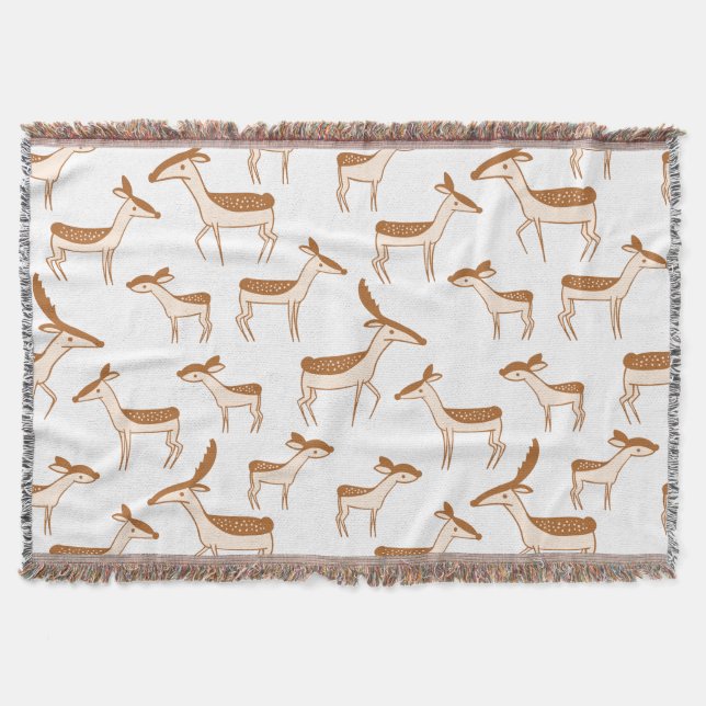 Cute Baby Deer and Family Throw Blanket (Front)