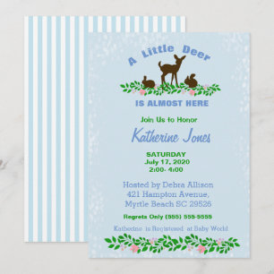 Cute Baby Deer Baby Shower Invitation (Blue)