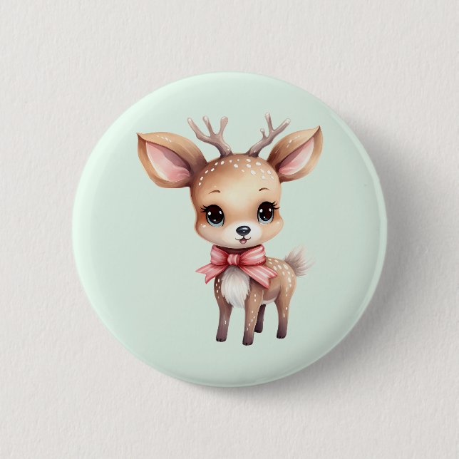 Cute Baby Deer Cartoon Illustration 2 Inch Round Button (Front)