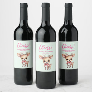 Cute Baby Deer Cartoon Illustration Baby Shower Wine Label