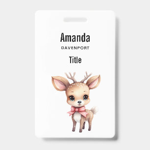 Cute Baby Deer Cartoon Illustration Badge